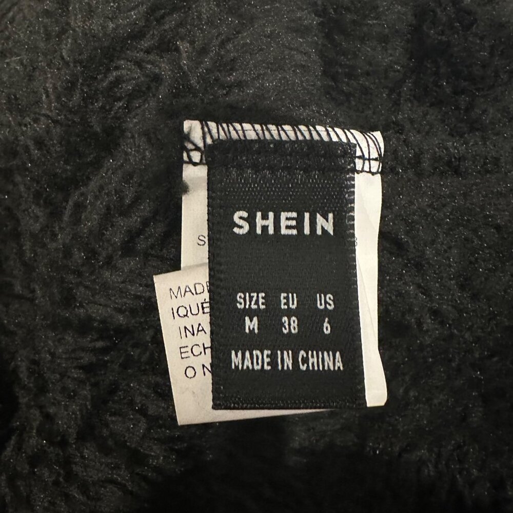 Shein Black Faux Fur Fringe Jacket Womens M 38 Polyester Zip Closure - Picture 4 of 8
